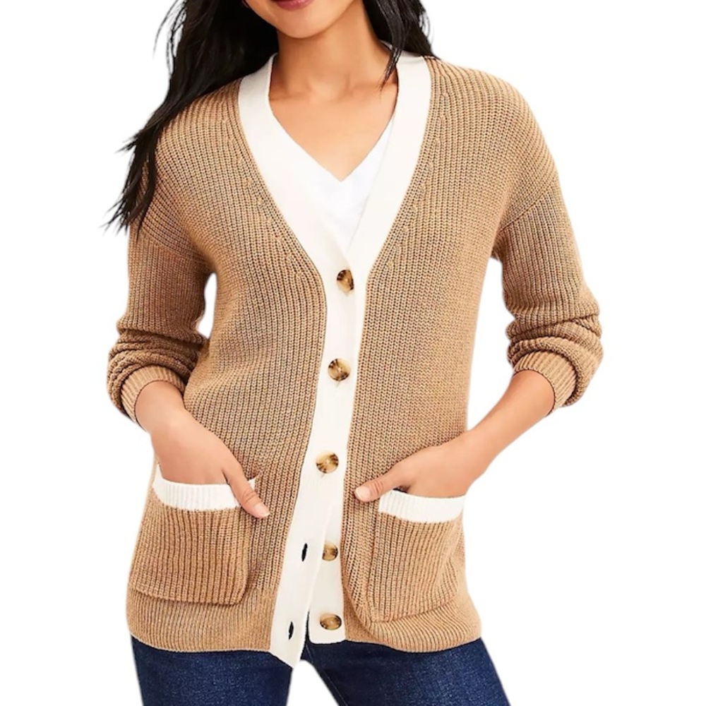 Boyfriend Cardigan Large Button Front Closure Long Sleeves Pockets LOFT
